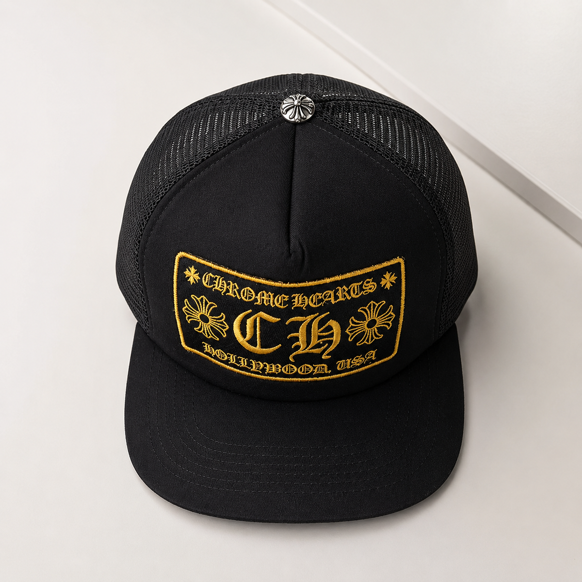 Chrome Hearts Hollywood Trucker Hat 'Black/Gold'