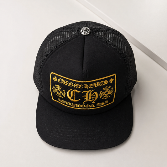Chrome Hearts Hollywood Trucker Hat 'Black/Gold'