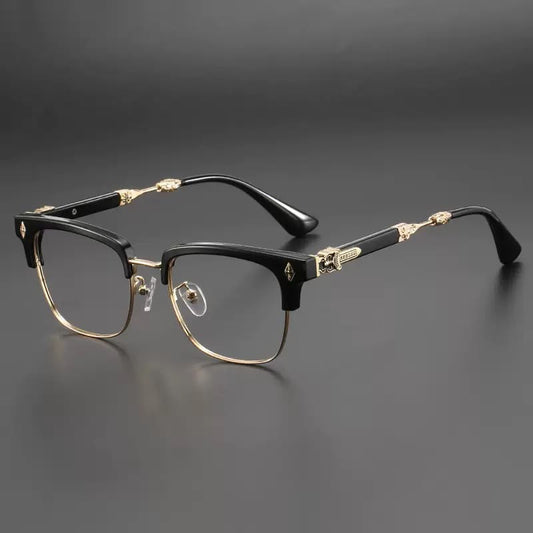 Chrome Heart Glasses – Retro Black & Gold Clubmaster Frames