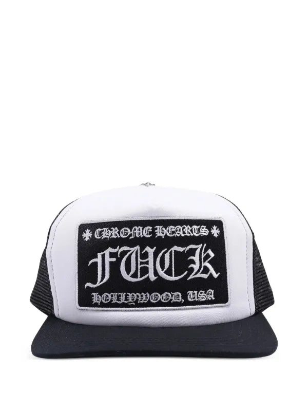 Chrome Hearts "FUCK" Hollywood Trucker Hat black and white