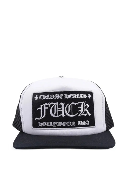Chrome Hearts "FUCK" Hollywood Trucker Hat black and white