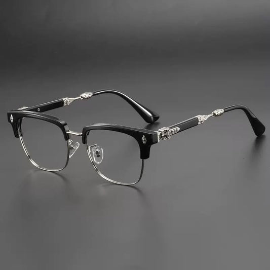Chrome Heart Glasses – Retro Black & Silver Clubmaster Frames